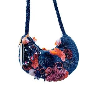 Navy Floral Sequin & Beaded Statement Shoulder Bag – Rare Viral Find ✨
